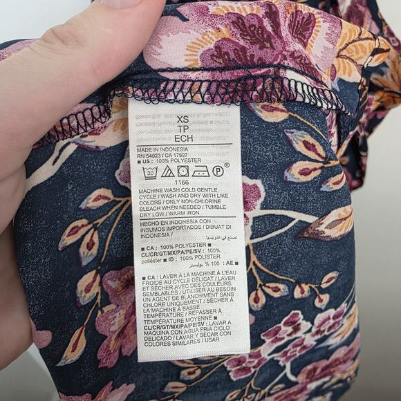 Old Navy Blue Pink Floral Whimsical Waist Defined Halter Satin Midi Dress Sz XS - Picture 5 of 8